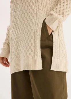 bonprix Strickmode|Pullover & Strickjacken^Longpullover aus fließendem Viskose-Mix kieselbeige meliert