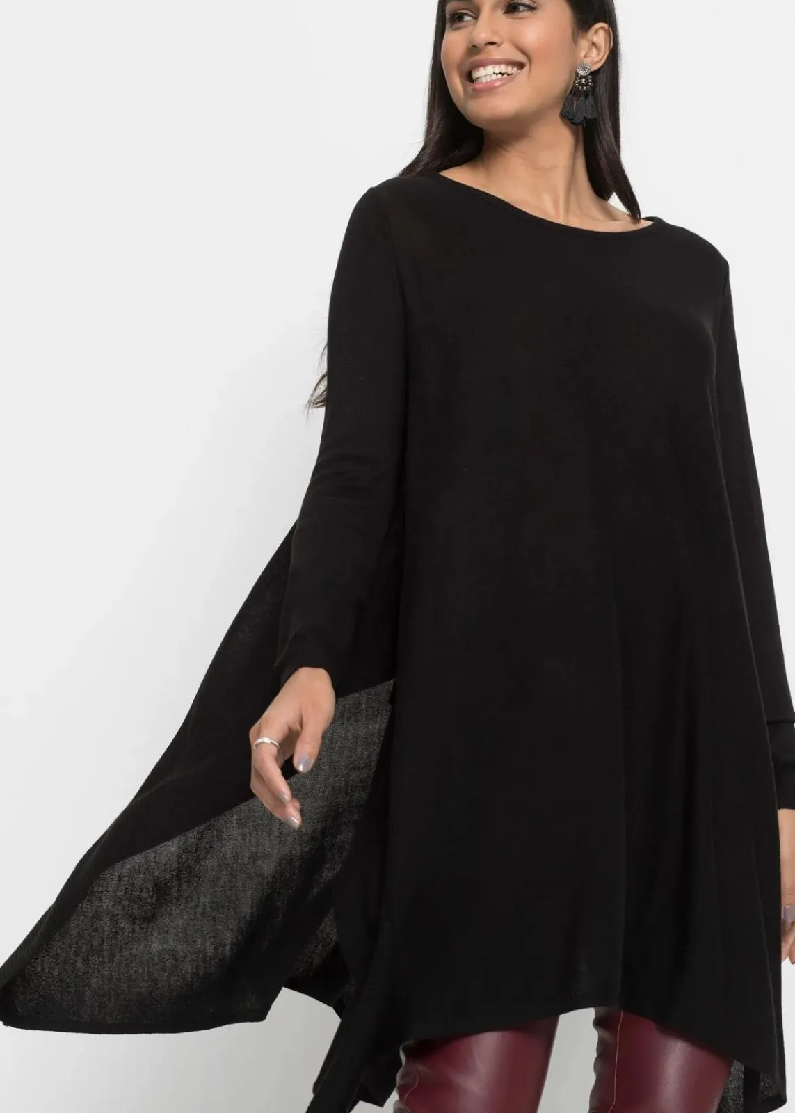 bonprix Bekleidung·Umstandsmode|Strickmode^Long-Pullover aus Viskose-Mix schwarz