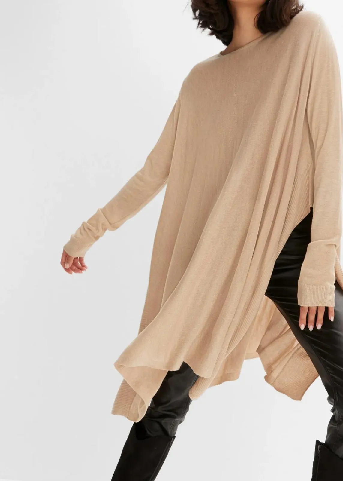 bonprix Bekleidung·Umstandsmode|Strickmode^Long-Pullover aus Viskose-Mix saharabeige meliert