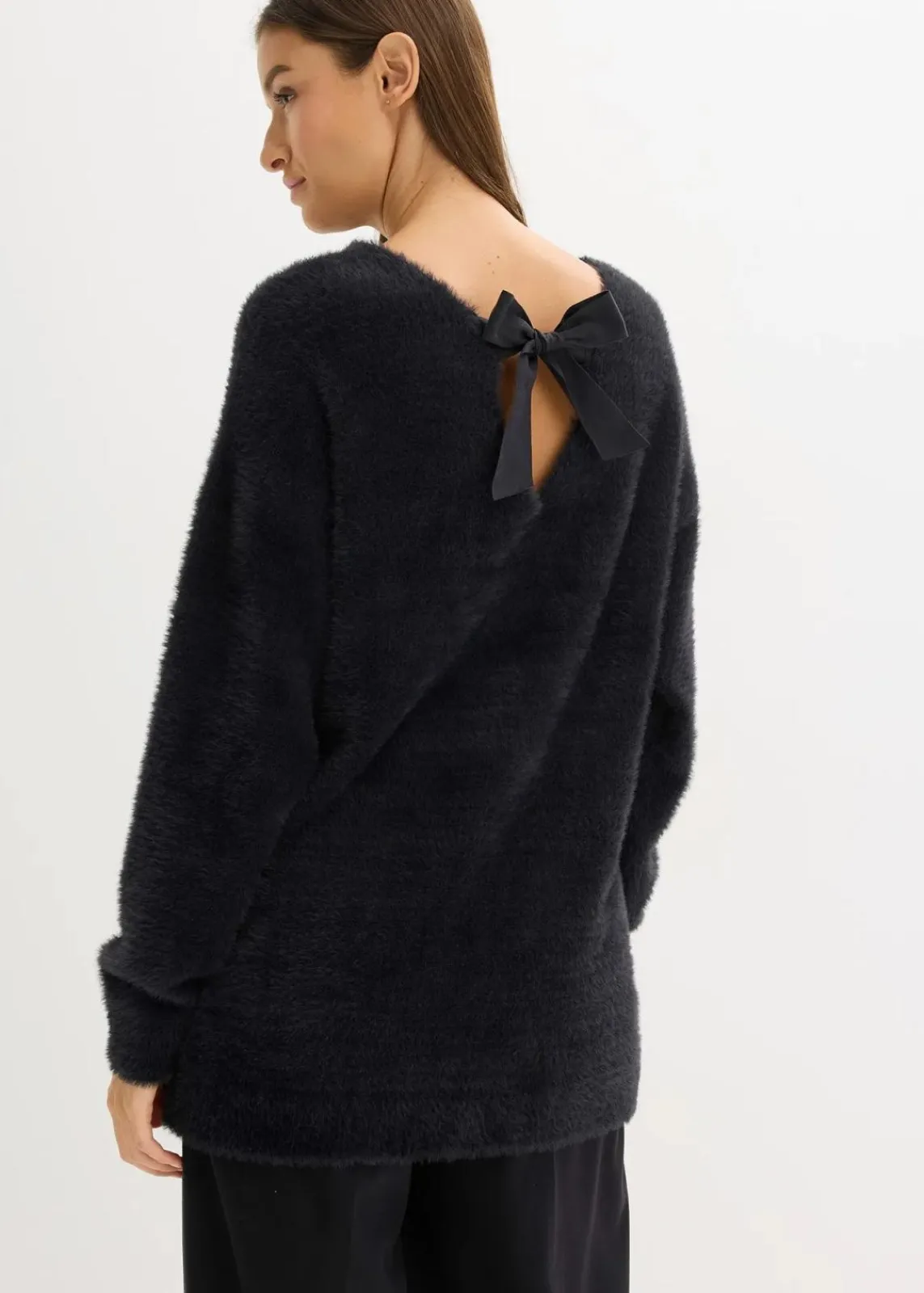 bonprix Pullover & Strickjacken|Strickmode^Longpullover aus weichem Federgarn schwarz