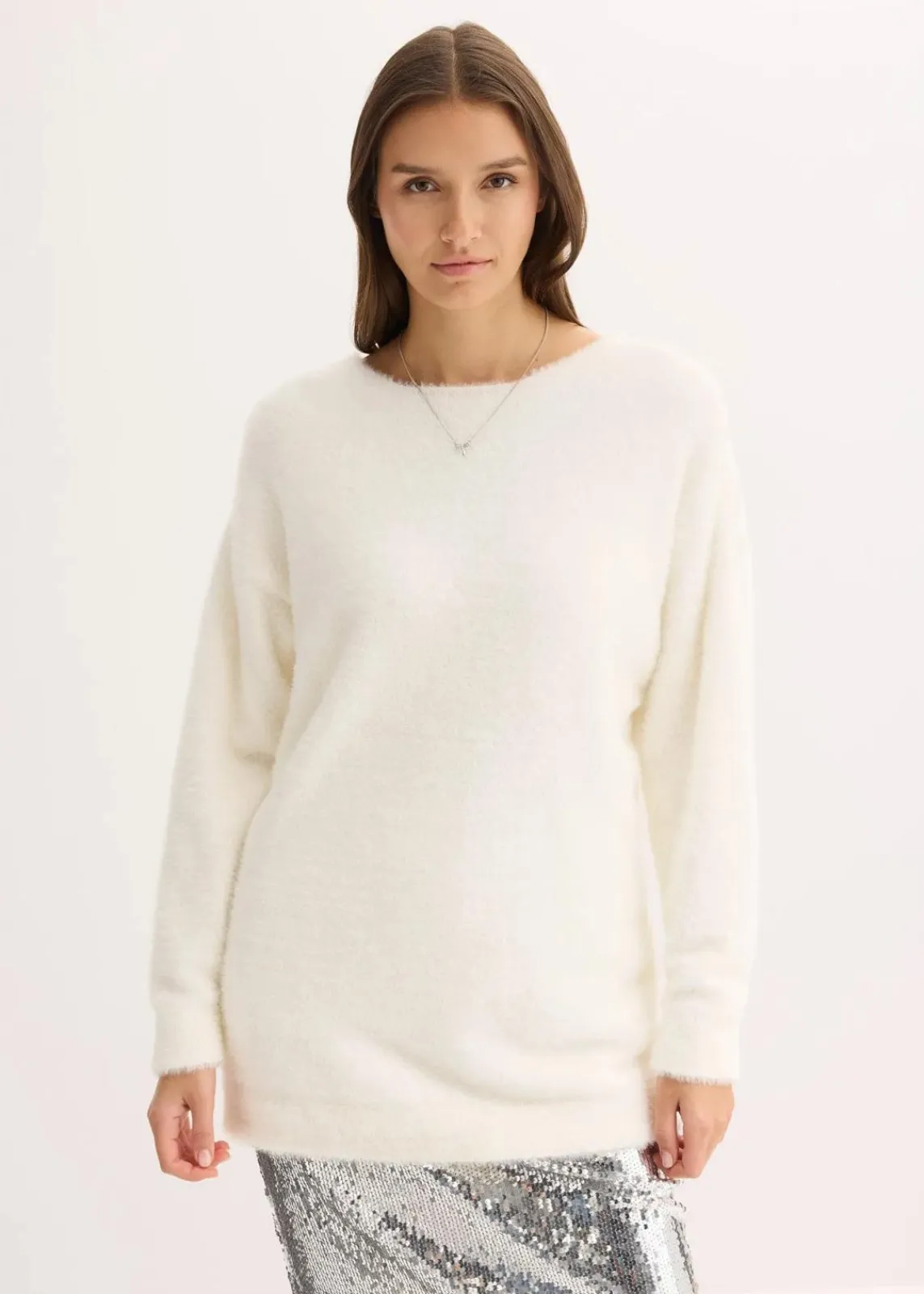 bonprix Bekleidung·Umstandsmode|Bekleidung·Jeans^Longpullover aus weichem Federgarn wollweiß
