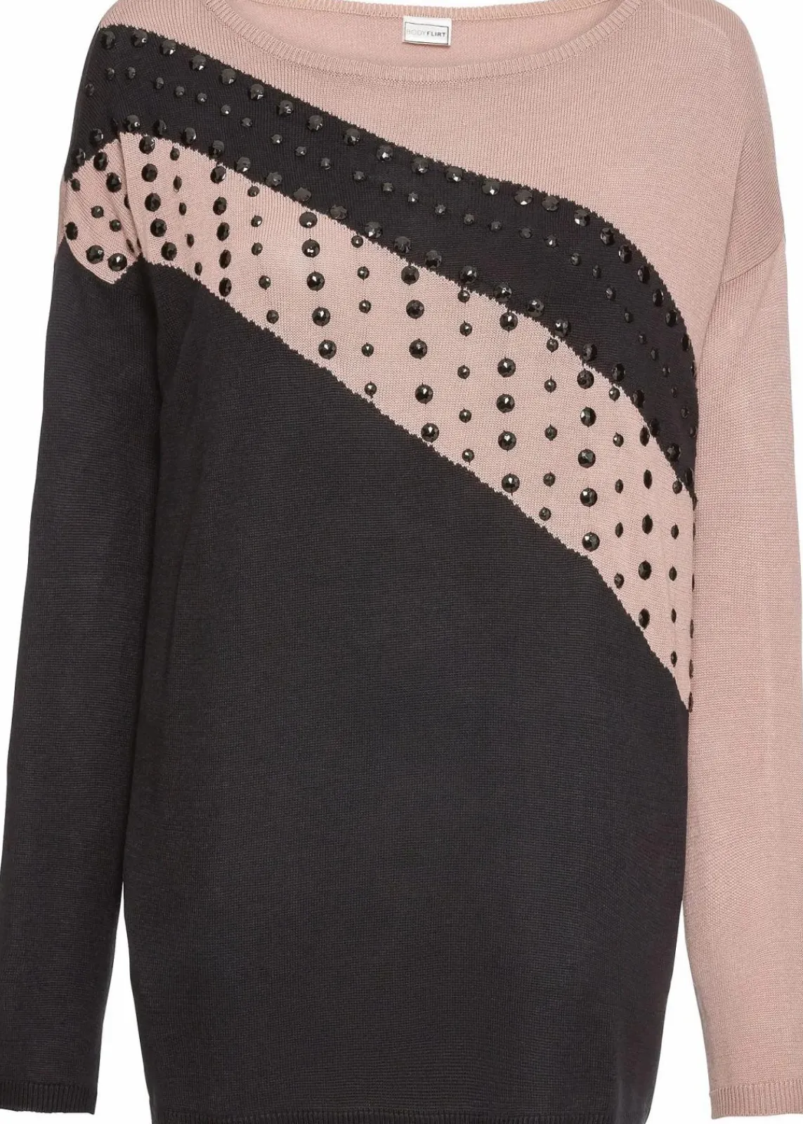 bonprix Bekleidung·Umstandsmode|Bekleidung·Jeans^Longpullover mit Applikation schwarz/rosé