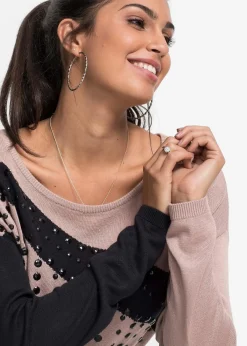 bonprix Bekleidung·Umstandsmode|Bekleidung·Jeans^Longpullover mit Applikation schwarz/rosé
