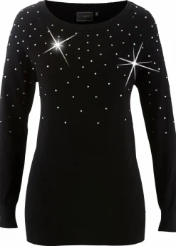 bonprix Bekleidung·Umstandsmode|Pullover & Strickjacken^Long-Pullover mit Glitzersteinen schwarz/silberfarben