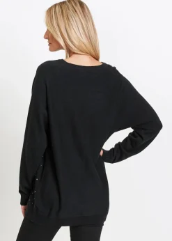 bonprix Bekleidung·Umstandsmode|Bekleidung·Jeans^Longpullover mit Herz-Dekostein-Applikation schwarz