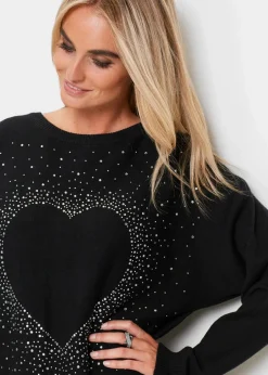 bonprix Bekleidung·Umstandsmode|Bekleidung·Jeans^Longpullover mit Herz-Dekostein-Applikation schwarz