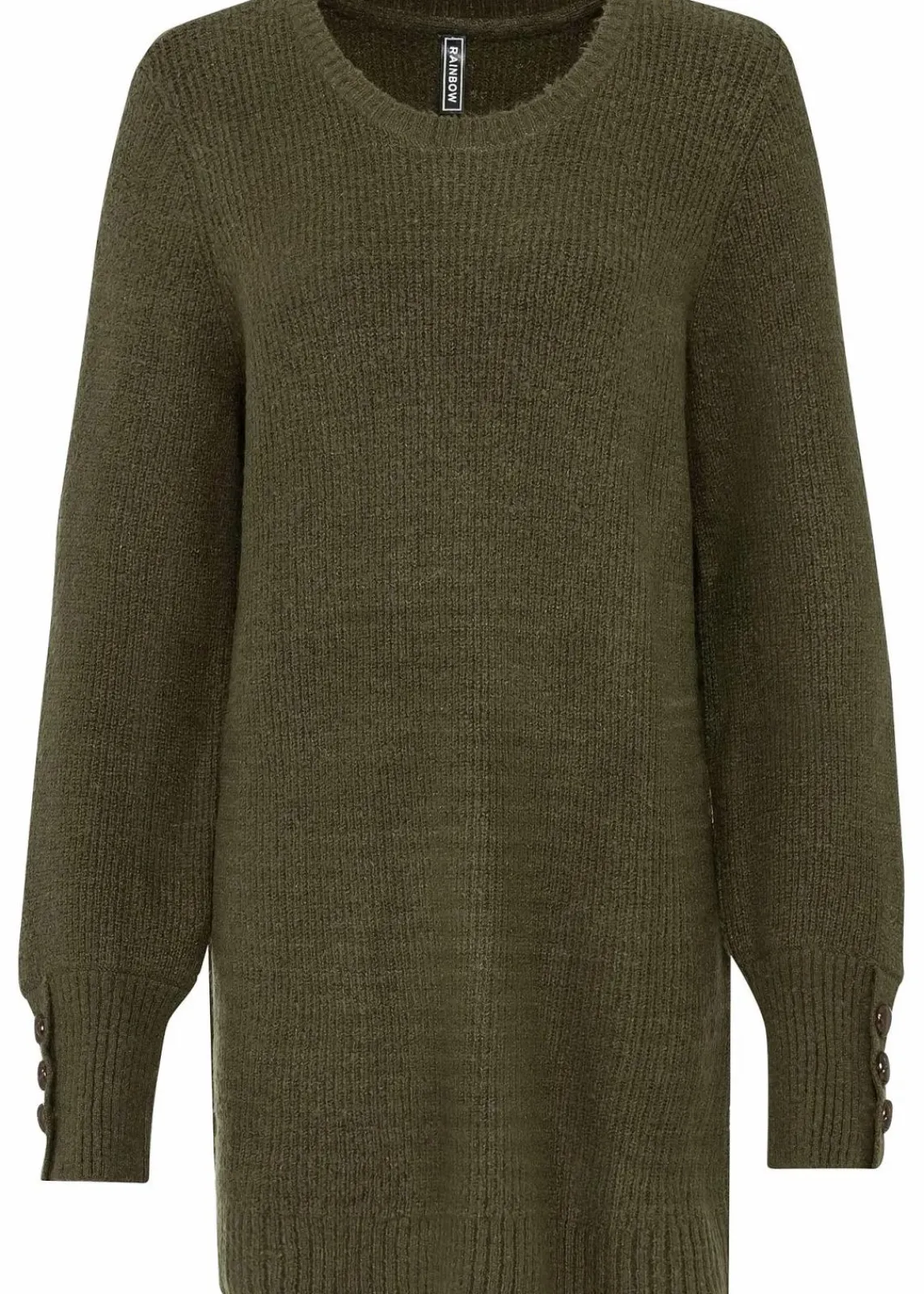 bonprix Pullover & Strickjacken|Bekleidung·Jeans^Longpullover mit Knöpfen dunkeloliv