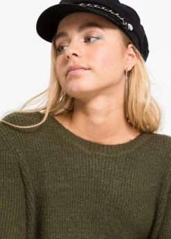 bonprix Pullover & Strickjacken|Bekleidung·Jeans^Longpullover mit Knöpfen dunkeloliv
