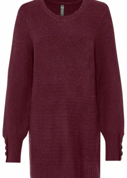 bonprix Pullover & Strickjacken|Bekleidung·Jeans^Longpullover mit Knöpfen rhododendronrot