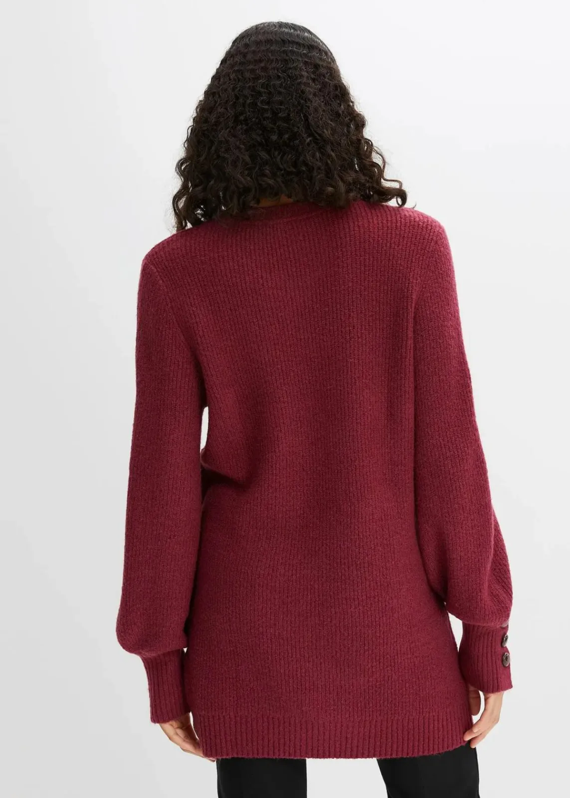 bonprix Pullover & Strickjacken|Bekleidung·Jeans^Longpullover mit Knöpfen rhododendronrot