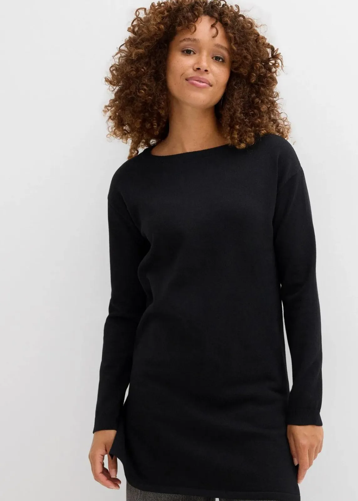 bonprix Strickmode|Pullover & Strickjacken^Longpullover mit recycelter Baumwolle schwarz