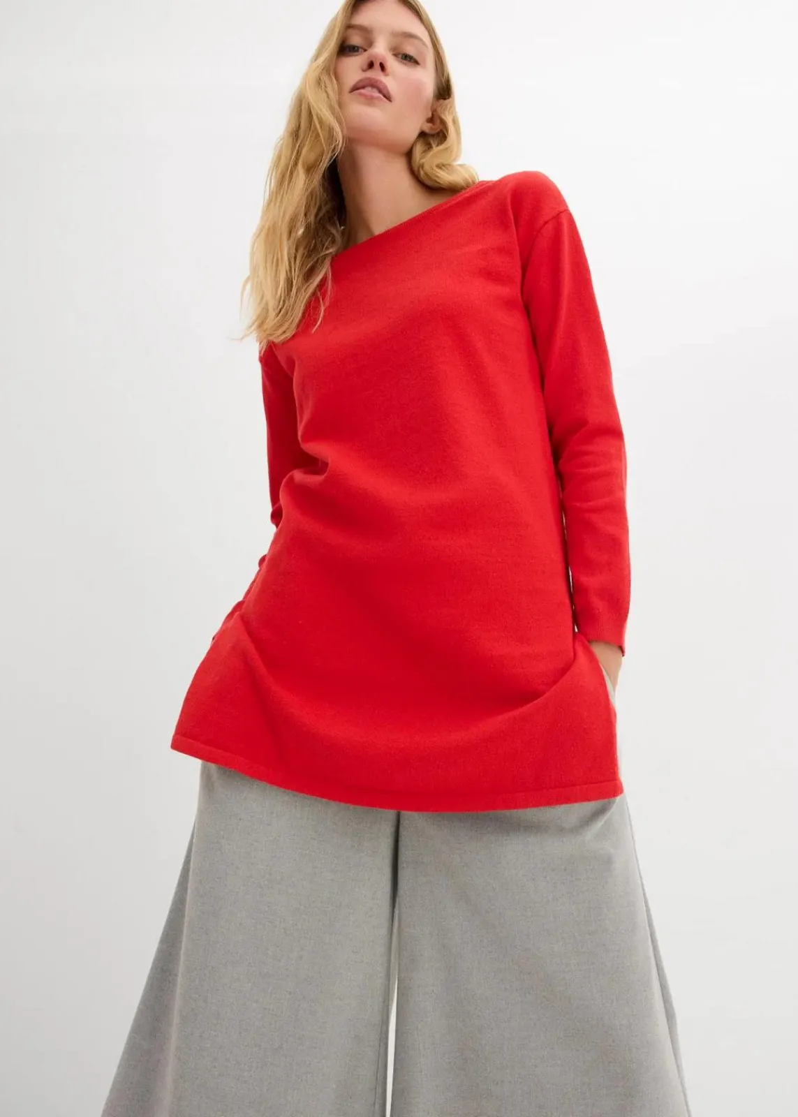 bonprix Strickmode|Pullover & Strickjacken^Longpullover mit recycelter Baumwolle rot