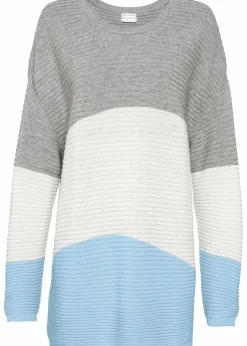 bonprix Bekleidung·Umstandsmode|Bekleidung·Jeans^Longpullover mit Rippmuster hellgrau meliert/wollweiß/eisblau gestreift