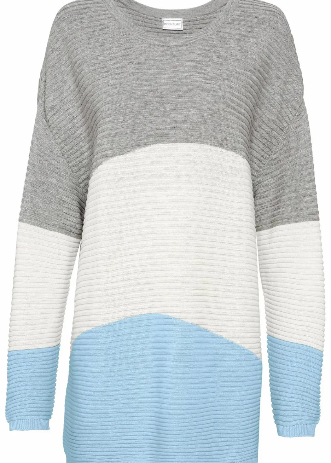 bonprix Bekleidung·Umstandsmode|Bekleidung·Jeans^Longpullover mit Rippmuster hellgrau meliert/wollweiß/eisblau gestreift