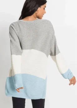 bonprix Bekleidung·Umstandsmode|Bekleidung·Jeans^Longpullover mit Rippmuster hellgrau meliert/wollweiß/eisblau gestreift