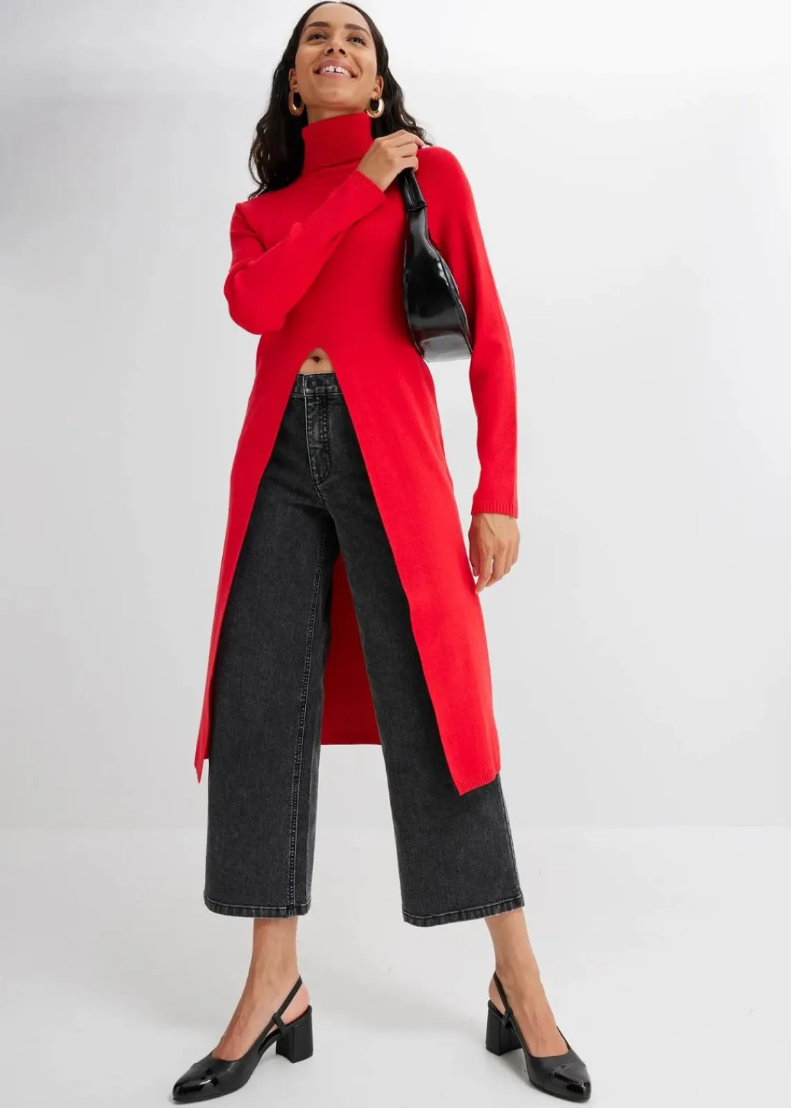 bonprix Bekleidung·Umstandsmode|Strickmode^Longpullover mit Schlitz tomatenrot