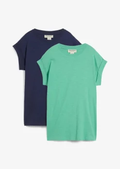 bonprix Shirts & Tops|Basics^Longshirt aus reiner Bio-Baumwolle (2er Pack) perlgrün/dunkelblau