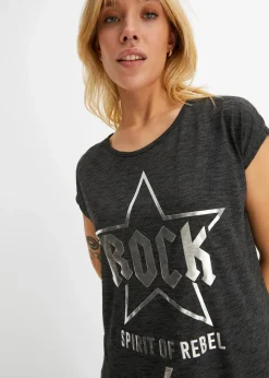bonprix Shirts & Tops^Longshirt aus softem Viskose-Mix schwarz bedruckt