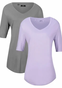 bonprix Nachhaltigere Materialien|Shirts & Tops^Longshirt aus softer Viskose, 2er-Pack zartflieder+eukalyptusgrün