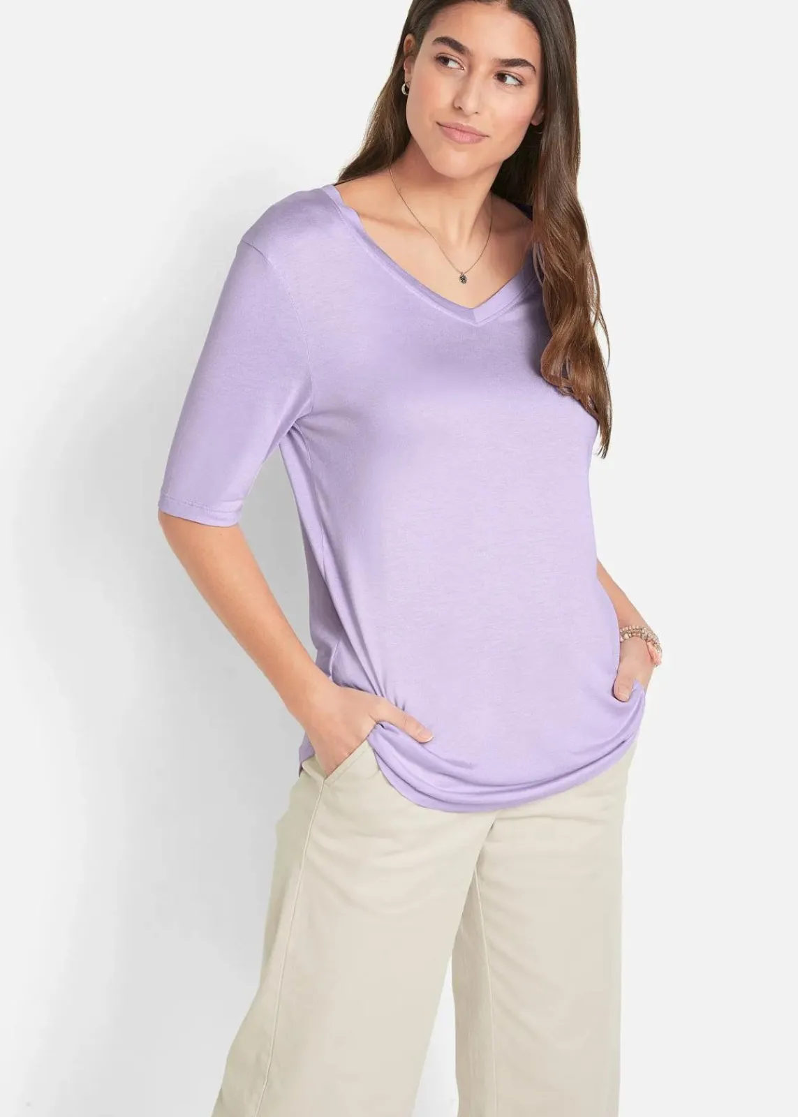 bonprix Nachhaltigere Materialien|Shirts & Tops^Longshirt aus softer Viskose, 2er-Pack zartflieder+eukalyptusgrün