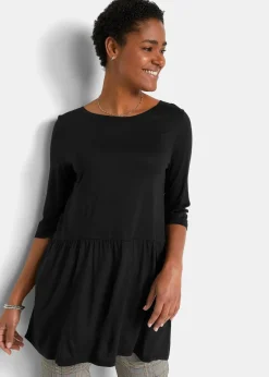 bonprix Nachhaltigere Materialien|Shirts & Tops^Longshirt aus Viskose mit Volant schwarz
