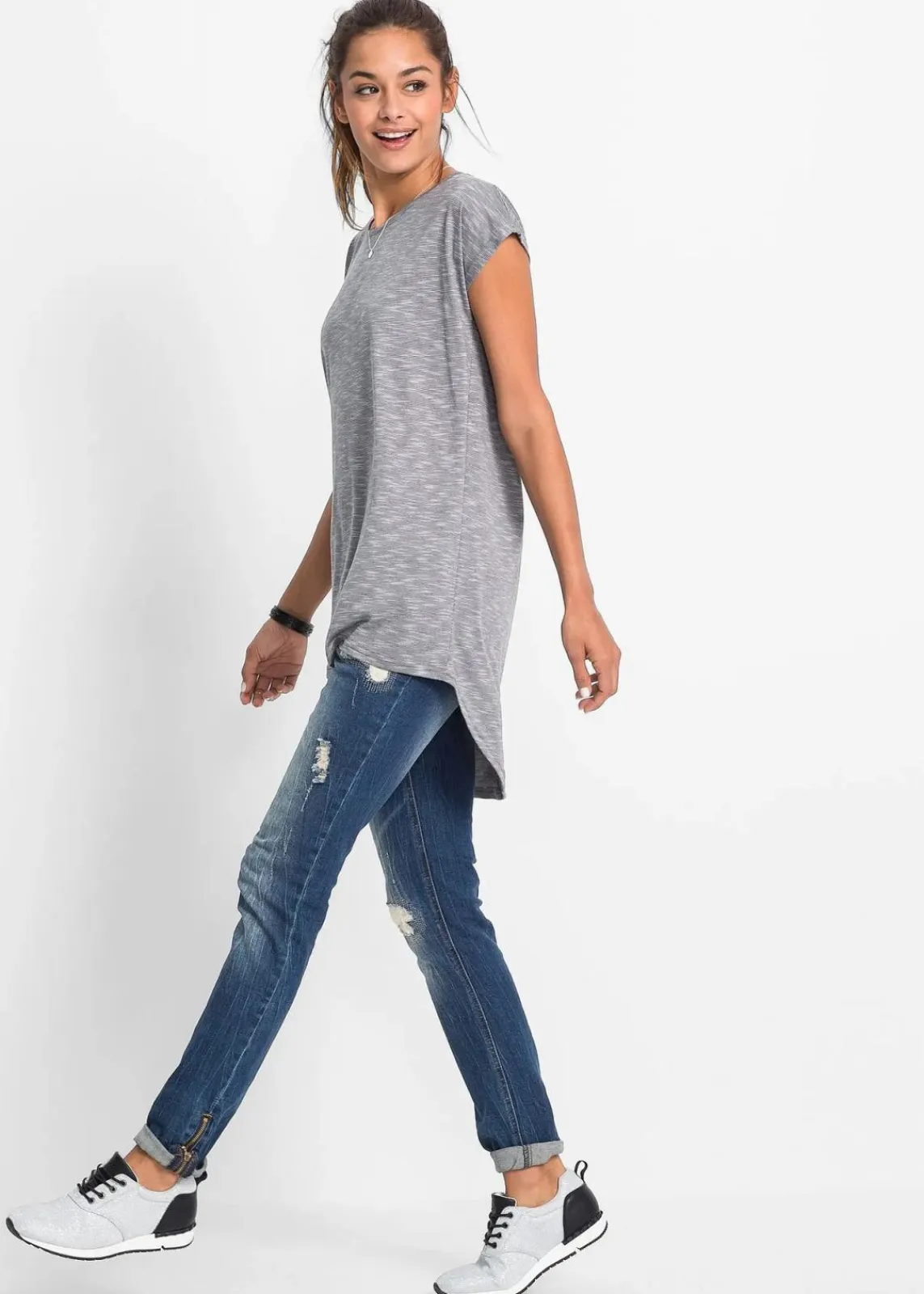 bonprix Shirts & Tops^Longshirt aus Viskose-Mischung grau multi