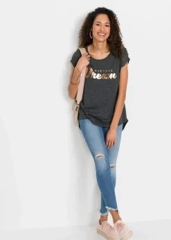 bonprix Shirts & Tops^Longshirt aus Viskose-Mix schwarz meliert bedruckt