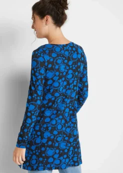 bonprix Nachhaltigere Materialien|Shirts & Tops^Longshirt aus Viskose-Mix arktikblau/schwarz graphisch bedruckt