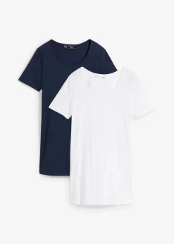 bonprix Shirts & Tops|Basics^Long-Shirt, 2er-Pack dunkelblau/weiß