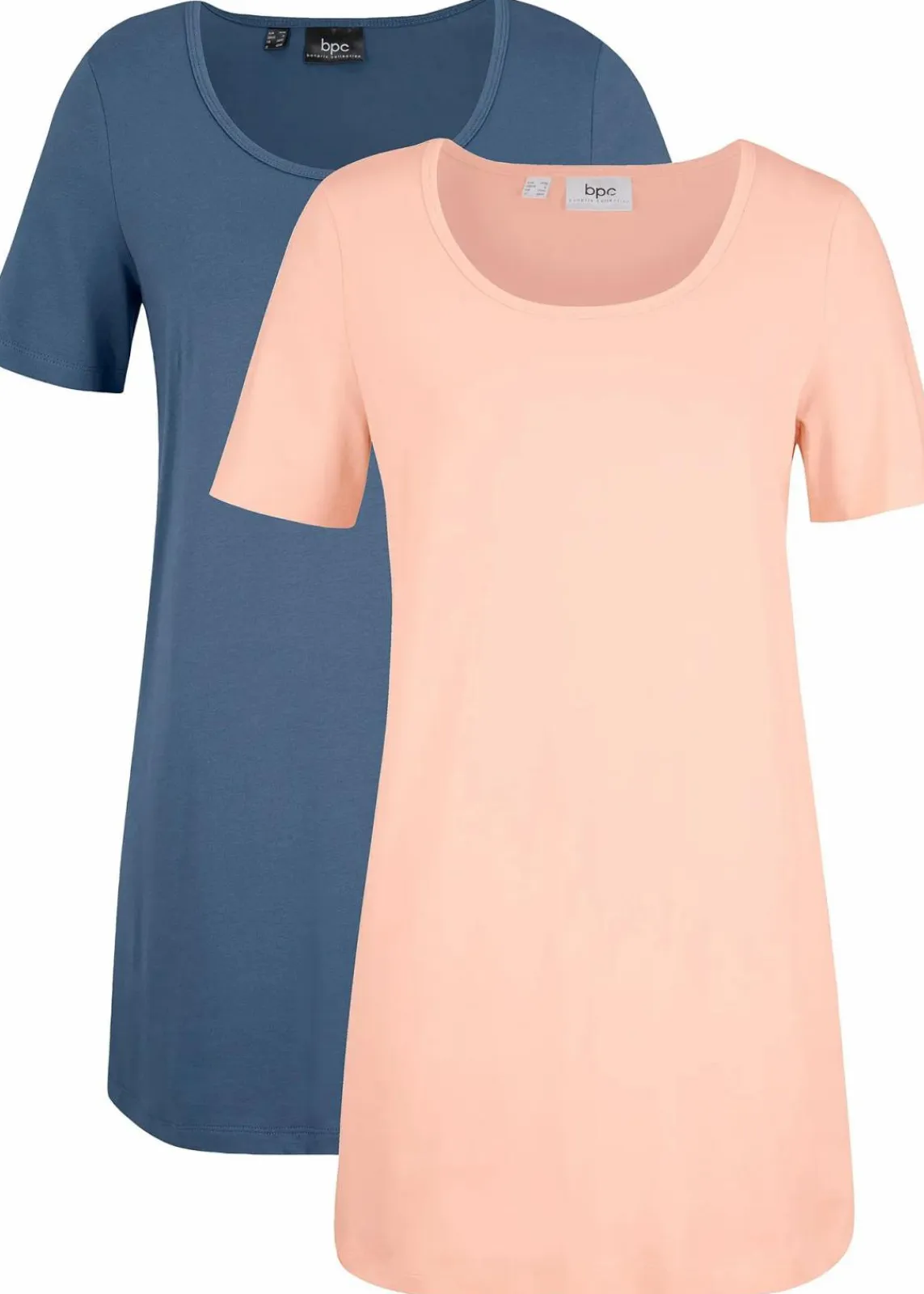 bonprix Bekleidung·Röcke|Basics^Long-Shirt, 2er-Pack indigo/hellpfirsich