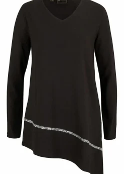 bonprix Shirts & Tops^Longshirt mit asymmetrischen Schnitt und Glitzer schwarz/silber