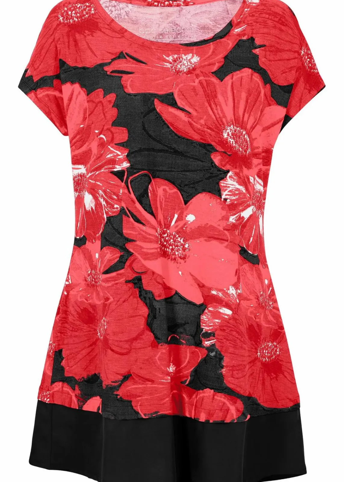 bonprix Shirts & Tops^Long-Shirt mit Chiffon schwarz/rot geblümt