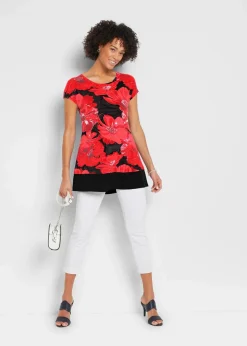 bonprix Shirts & Tops^Long-Shirt mit Chiffon schwarz/rot geblümt