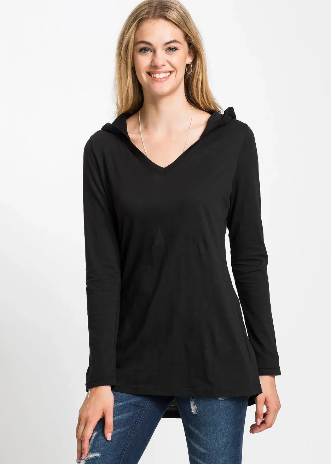 bonprix Shirts & Tops^Longshirt mit Kapuze schwarz