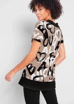 bonprix Shirts & Tops^Long-Shirt mit Kurzarm taupe / schwarz / weiß bedruckt
