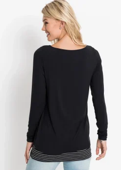 bonprix Nachhaltigere Materialien|Shirts & Tops^Longshirt mit Langarm doppellagig schwarz/weiß geringelt