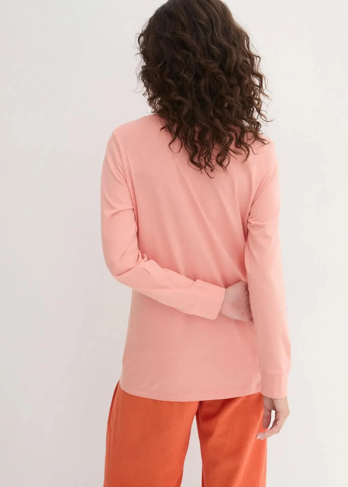bonprix Bekleidung·Röcke|Basics^Longshirt mit Rundhalsausschnitt, Langarm (5er Pack) eukalyptusgrün + pfirsich + rauchblau + weiß + schwarz