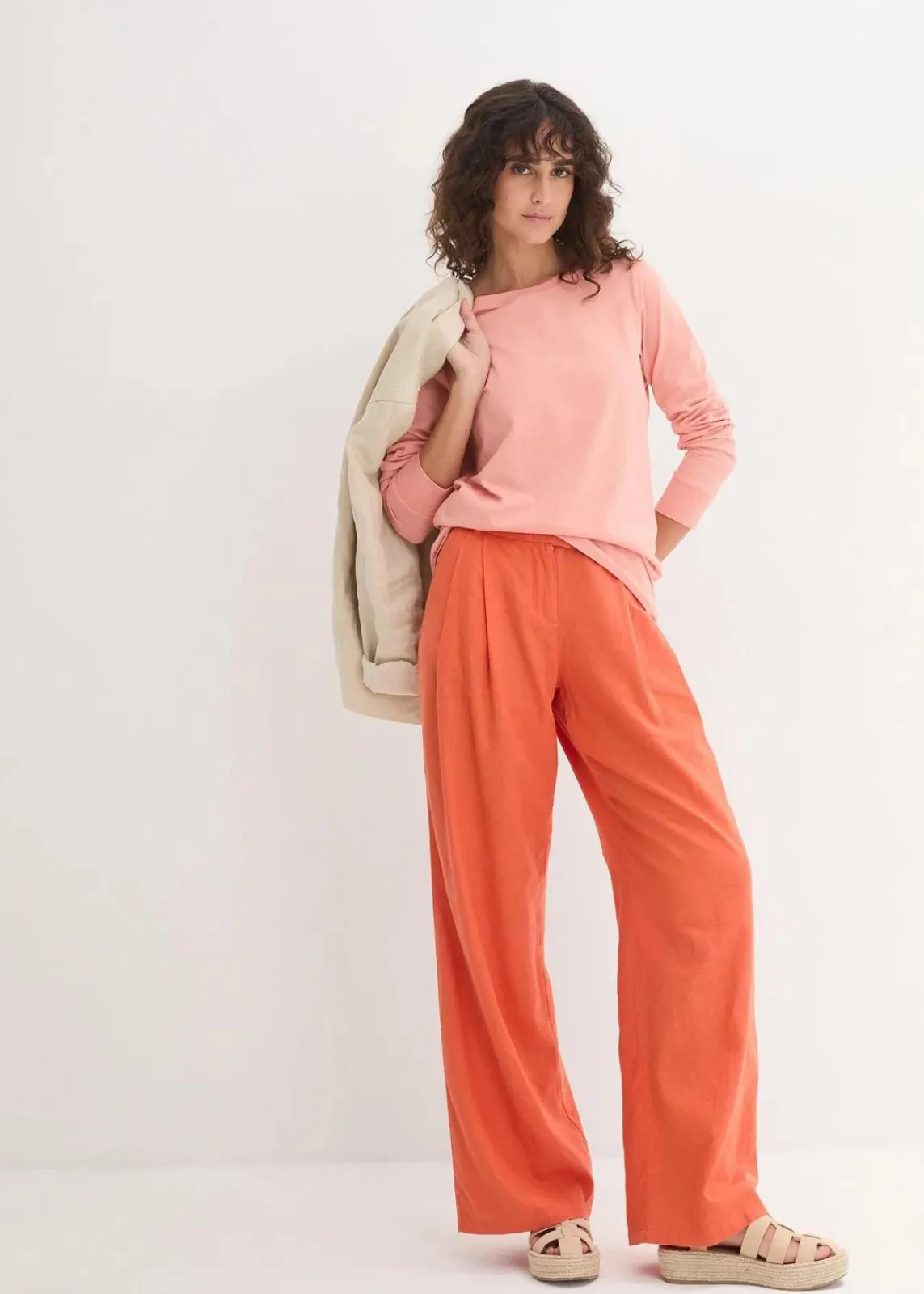 bonprix Bekleidung·Röcke|Basics^Longshirt mit Rundhalsausschnitt, Langarm (5er Pack) eukalyptusgrün + pfirsich + rauchblau + weiß + schwarz