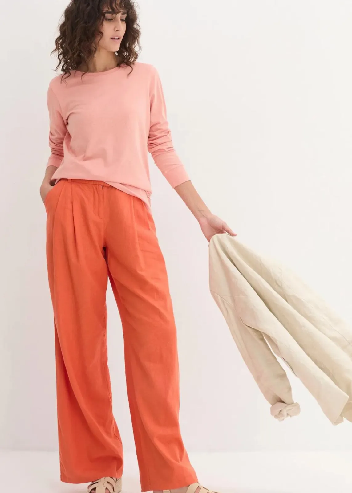 bonprix Bekleidung·Röcke|Basics^Longshirt mit Rundhalsausschnitt, Langarm (5er Pack) eukalyptusgrün + pfirsich + rauchblau + weiß + schwarz