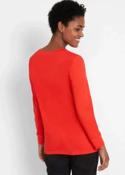 bonprix Shirts & Tops|Basics^Longshirt mit Rundhalsausschnitt, Langarm (5er Pack) schwarz + erdbeere + hellgrau meliert + weiß + dunkelblau