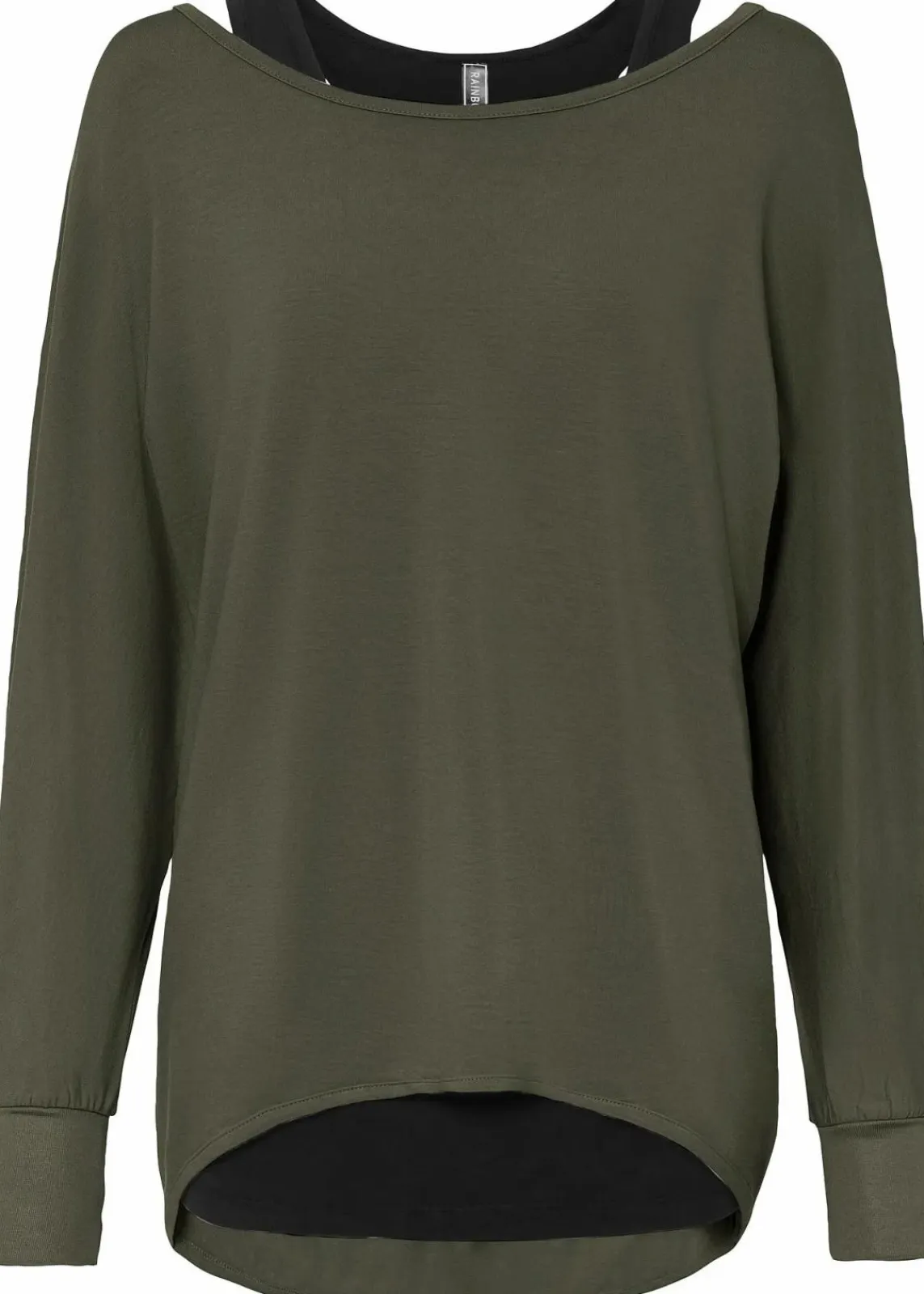 bonprix Shirts & Tops|Nachhaltigere Materialien^Longshirt mit Top aus Viskose-Mix dunkeloliv/schwarz
