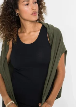 bonprix Shirts & Tops|Nachhaltigere Materialien^Longshirt mit Top aus Viskose-Mix dunkeloliv/schwarz