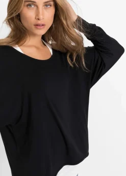 bonprix Nachhaltigere Materialien|Shirts & Tops^Longshirt mit Top aus Viskose-Mix schwarz/wollweiß