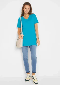 bonprix Basics|Bekleidung·Röcke^Longshirt mit V-Ausschnitt (2er Pack) türkis+dunkelblau