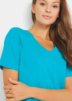 bonprix Basics|Bekleidung·Röcke^Longshirt mit V-Ausschnitt (2er Pack) türkis+dunkelblau