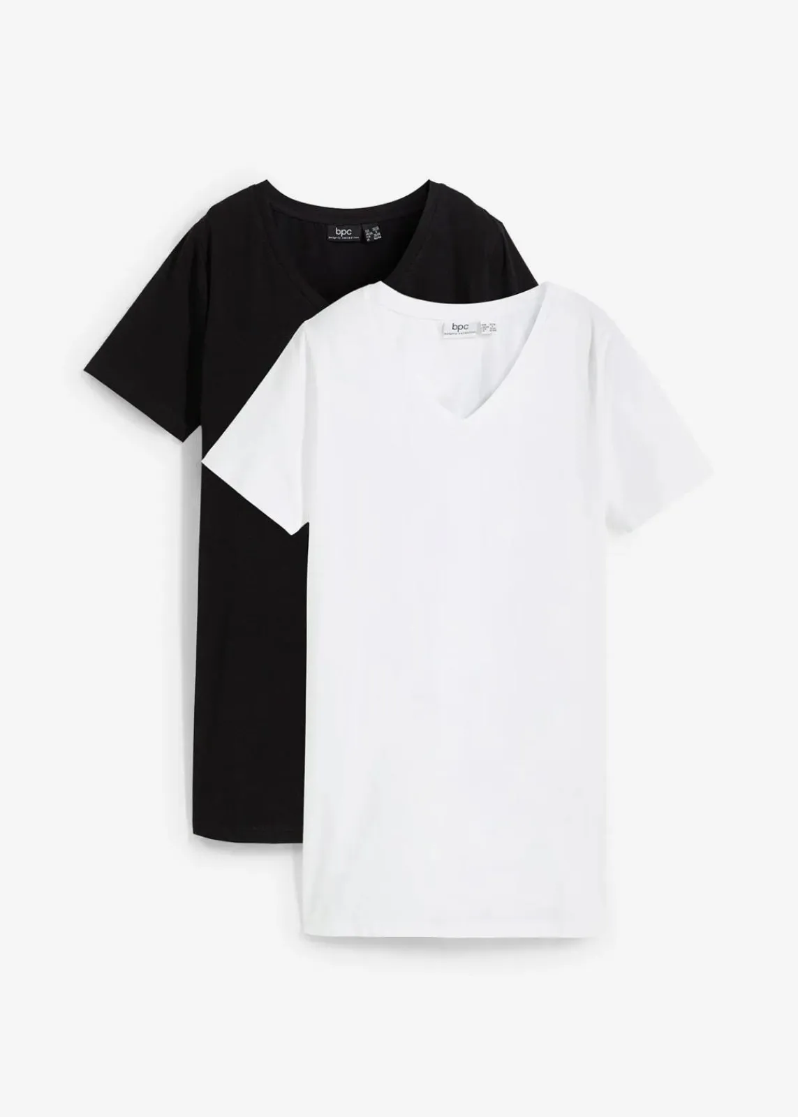 bonprix Basics|Bekleidung·Röcke^Longshirt mit V-Ausschnitt (2er Pack) schwarz+weiß
