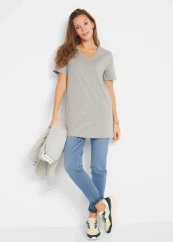 bonprix Basics|Bekleidung·Röcke^Longshirt mit V-Ausschnitt (2er Pack) hellgrau meliert+anthrazit meliert