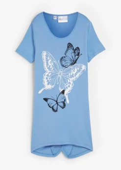 bonprix Shirts & Tops^Longshirt mit Zipfel und Schmetterlingsmuster mittelblau/weiß/dunkelblau