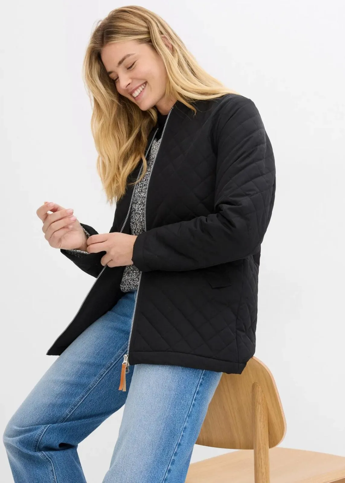 bonprix Bekleidung·Hosen|Jacken & Mäntel^Long-Steppjacke schwarz
