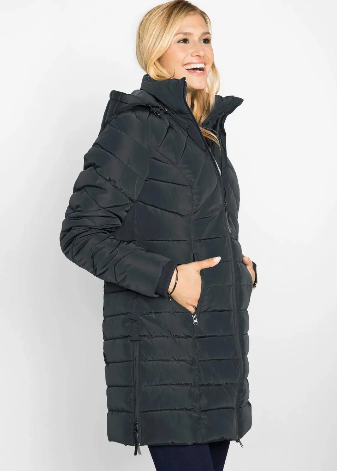 bonprix Bekleidung·Hosen|Jacken & Mäntel^Long-Steppjacke mit Wattierung schwarz